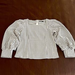 Long Puff Selevee Square Neck Zipper Blouse